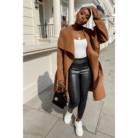 Brown Belted Duster Coat | Oversized Waterfall Collar Jacket - Picture 1 of 6